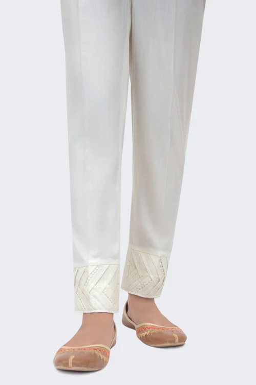 Embellished Cotton Satin Cigarette Pants - White
